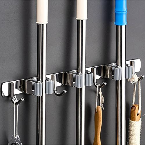 Stainless Steel Mop Clip Free Punching Multifunctional Hanger Mop Hook Bathroom Broom Storage Rack