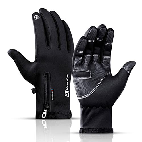NC Men's and Women's Winter Outdoor Sports Non-Slip Windproof Waterproof Touch Screen Cycling Cycling Skiing Running Driving Thick Warm Fleece Lined Elastic Zipper Gloves