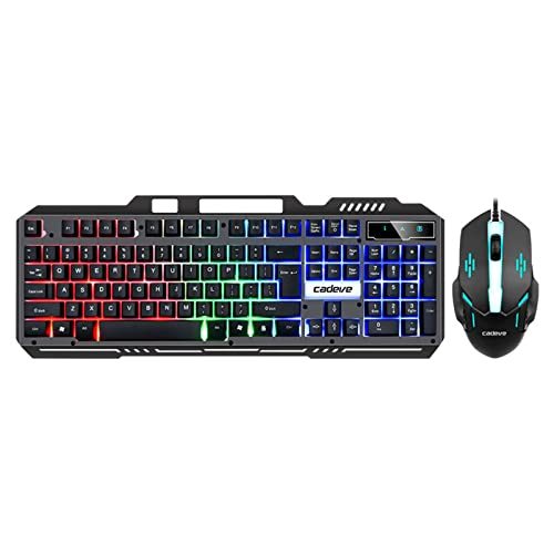 NC Backlit RGB Keyboard and Mouse Combination, Adjustable Breathing Light, Wired Gaming Keyboard, Wrist Rest Keyboard, Adjustable DPI Gaming Mouse, Suitable for Mac, PC and Laptop Gamers (Black)