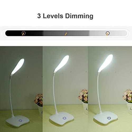 NC LED Desk Lamp, Flexible Gooseneck 3 Level Brightness, Battery Powered Desk Lamp 1.5W Touch Control, Compact Portable Lamp for Dorm Study Office Bedroom, Eye Protection and Energy Saving