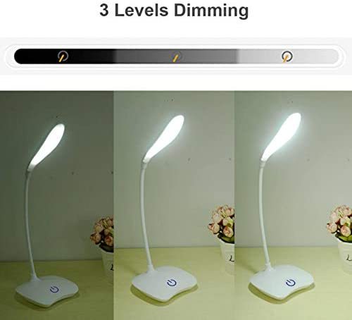 NC LED Desk Lamp, Flexible Gooseneck 3 Level Brightness, Battery Powered Desk Lamp 1.5W Touch Control, Compact Portable Lamp for Dorm Study Office Bedroom, Eye Protection and Energy Saving