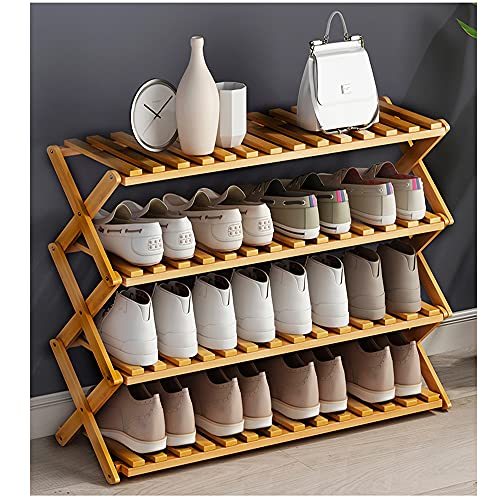 LITA Bamboo 4-Tier Shoe Shelf Foldable Bamboo Shoe Rack Multifunctional Free Standing Shoe Shelf Storage Organizer