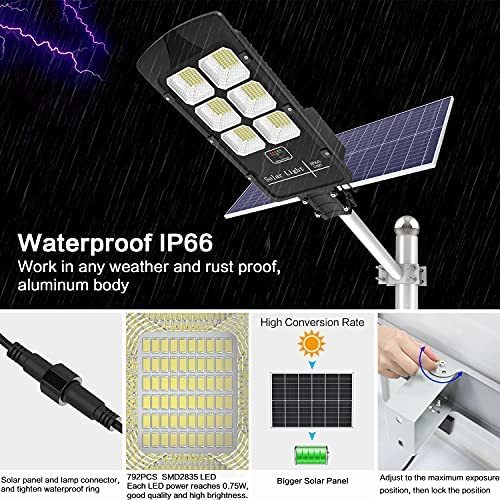 500W Solar Street Lights Outdoor Dusk to Dawn 30000 Lumens Solar Powered Light Motion Sensor Waterproof IP66 Security Solar Led Flood Light for Parking Lot/ Stadium/ Yard/ Garage/Garden (Cool White)