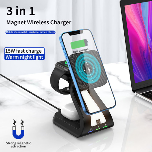 Wireless Charger Smart Watch, Mobile Phone Wireless Charger Magnetic All-in-One Wireless Charger with Night Light H20