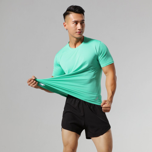 Summer men's sportswear running quick-drying top, super perspiration, deodorant and antibacterial, ice silk elastic fitness T-shirt short sleeve