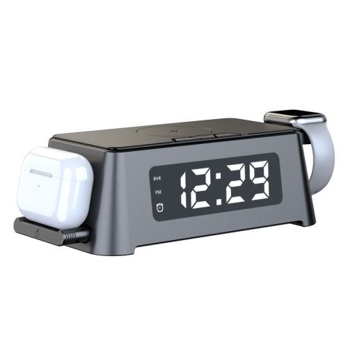 Multifunctional 6-in-1 Clock Alarm Thermometer Headset Mobile Phone Watch Wireless Charger