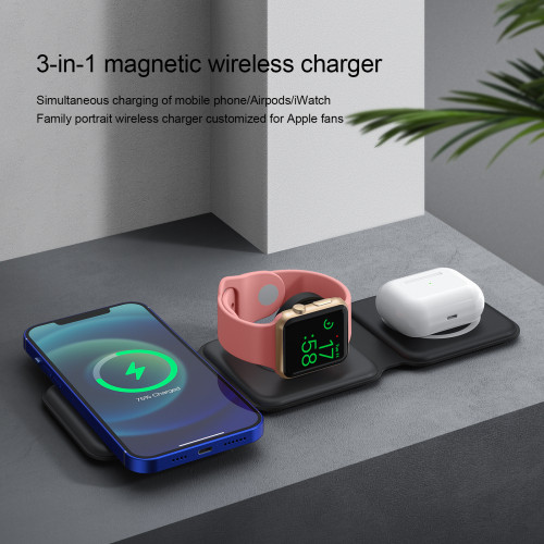Three-in-one 15W wireless charger magnetic mobile phone watch headset charger fast charging folding wireless charging bracket