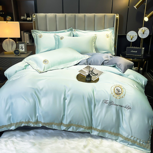 2022 Spring/Summer Solid Color Simple Ice Silk Cool Bedding, Tencel Embroidery Four-piece Set