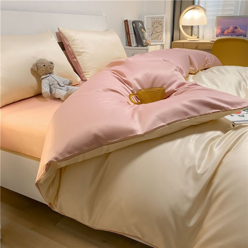 Spring and summer ice silk four-piece set, light luxury and high-end Nantong bed linen and quilt cover Washed silk three-piece bedding, single bed linen