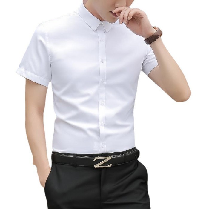 Summer White Shirt, Men's Short Sleeve Business Dress, Plus Size White Half Sleeve Shirt