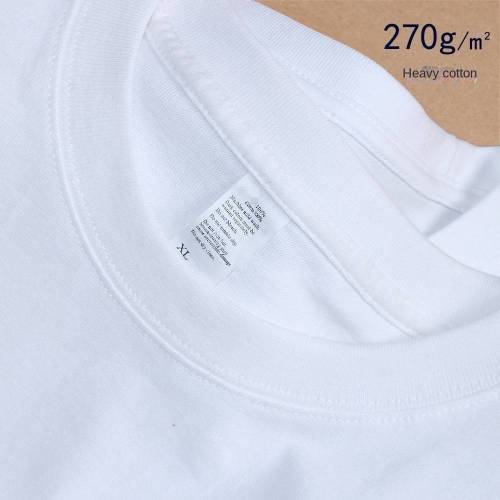 270g Heavyweight Thick White T-Shirt, Cotton Short Sleeve T-Shirt, Solid Color Bottoming Shirt Combed Cotton Men's Summer T-Shirt Casual Sports T-Shirt