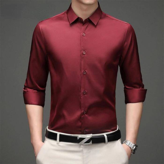 Solid Color Shirts Non-iron Stretch Breathable Business Casual Wear, Slim Fit Professional Wear White Shirts, Casual Formal Wear
