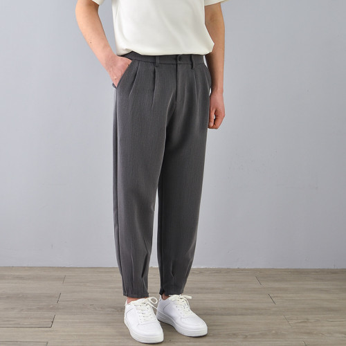 Men's suit trousers, summer ice silk trend sports cropped leggings, drapey trousers, casual breathable sports pants