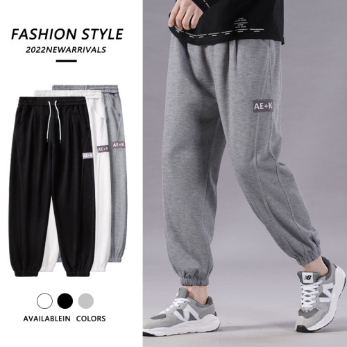 Men's casual sports sweatpants, trendy loose-fitting cropped trousers, breathable sports cropped pants