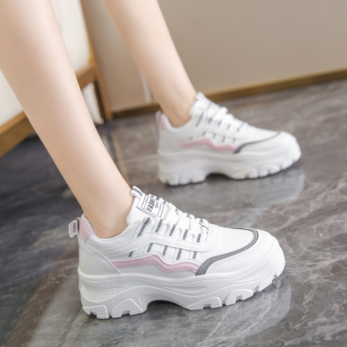 Women's trendy Korean version of white shoes, street shooting leisure sports thick-soled shoes, deodorant, antibacterial, non-slip flat shoes