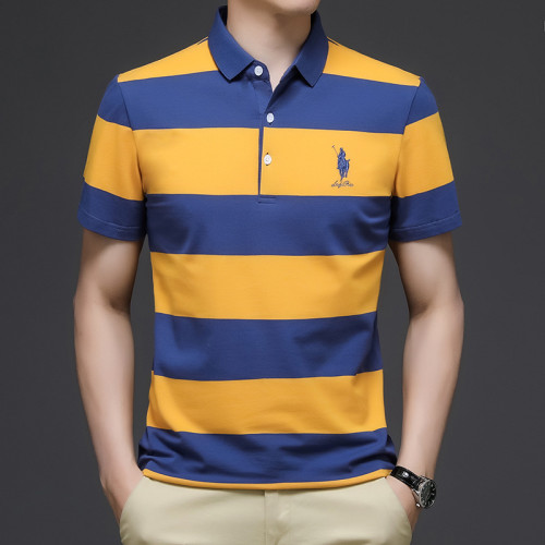 New short-sleeved T-shirt. Business Striped Shirt, Lapel Embroidered Casual Sports T-Shirt