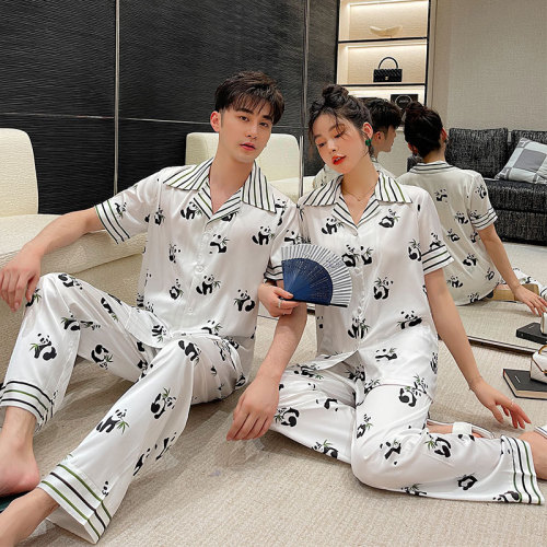 Couple pajamas, summer ice silk short-sleeved cardigan suit, brutalist panda pajamas