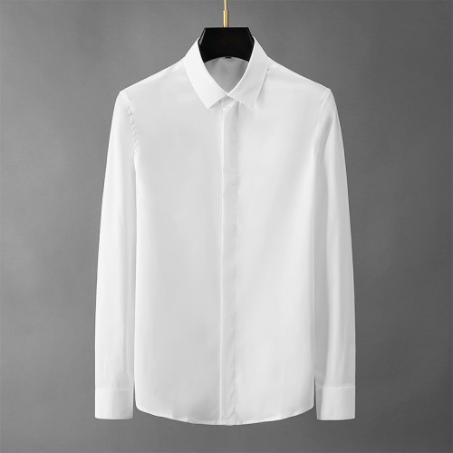 Men's White Long Sleeve Shirt, Slim Fit Long Sleeve Shirt, Lapel Fashion Casual Business Shirt