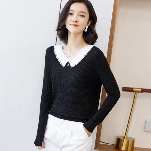 New knitted sweater with wool, fashionable loose all-match bright silk long-sleeved bottoming shirt, solid color casual shirt