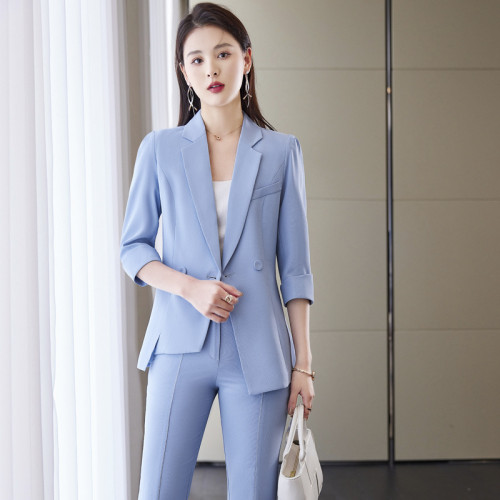 Ladies Small Suit High-end 3/4 Sleeve Suit, Slim Fit Commuter Fashion Solid Color Pants, Casual Jacket, Front Open Long Sleeve Work Office Jacket