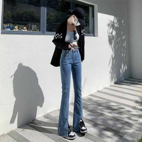 High Waist Stretch Micro-Flare Jeans, New Loose Slim Slit Mopping Pants, Fashion Casual Jeans