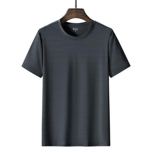 New ice silk men's short-sleeved T-shirt, solid color loose and refreshing breathable outdoor casual wear sports short-sleeved T-shirt