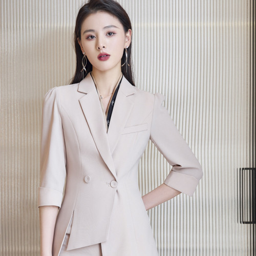 Ladies Small Suit High-end 3/4 Sleeve Suit, Slim Fit Commuter Fashion Solid Color Pants, Casual Jacket, Front Open Long Sleeve Work Office Jacket