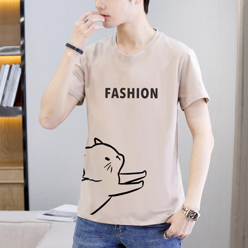 Youth summer ice silk thin short-sleeved T-shirt, youth fashion pure cotton handsome summer casual breathable five-point sleeve sports casual wear