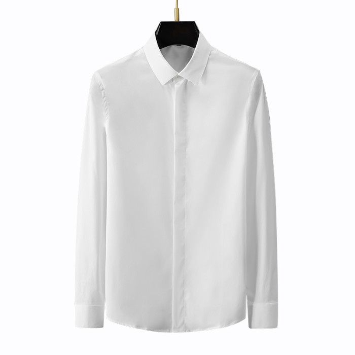 Men's White Long Sleeve Shirt, Slim Fit Long Sleeve Shirt, Lapel Fashion Casual Business Shirt