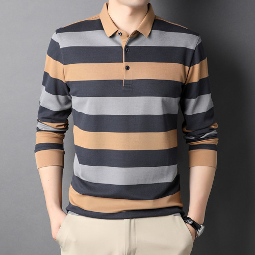 New striped T-shirts, lapel bottoming polo shirts, casual sports T-shirts, loose thin sports T-shirts