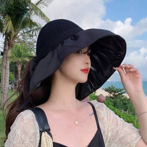 New ponytail sun hat, fashionable sun hat, black hat with sunshade empty top hat