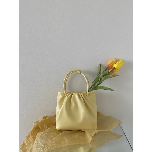 Bright yellow square pleated all-match, new spring and summer girl handbags, casual Korean style one-shoulder messenger bag