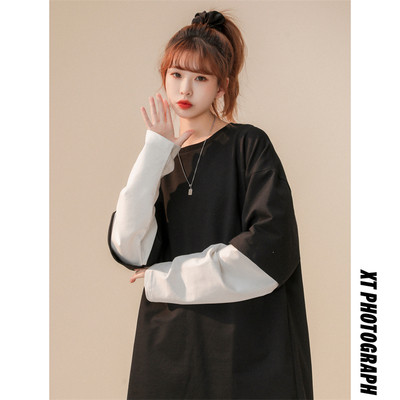2022 new solid color fake two-piece sweater loose women's clothing, fashion casual all-match women's sweater