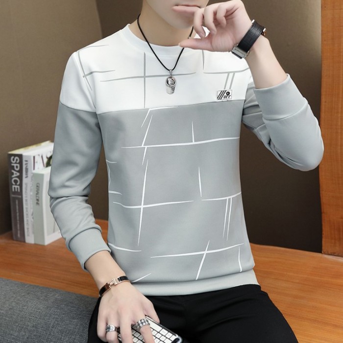 Men's Sweater Pullover Fashion Trend Round Neck Long Sleeve Sweater Splicing Colorblock Slim Fit Casual Sports Sweater