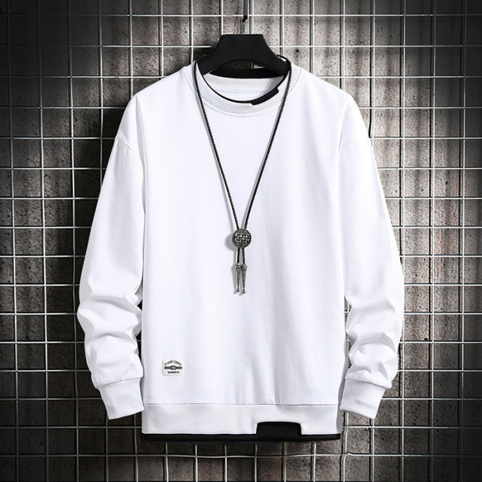 Men's Long Sleeve Sweater T-Shirt Fake Two Pieces Round Neck Solid Color Sweater Fashion Casual Top
