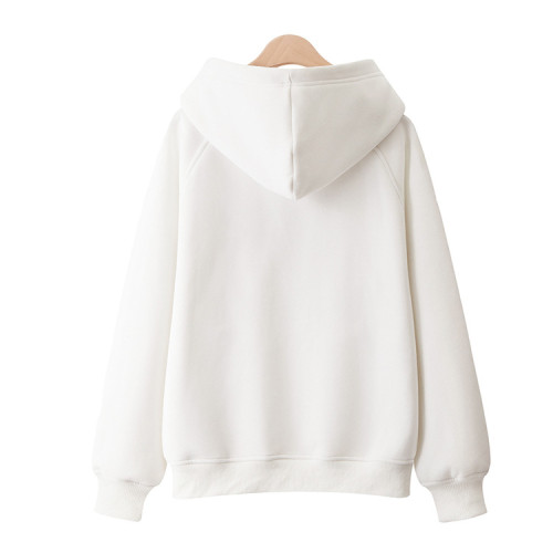 Fashion Pure Cotton Hooded Casual Pullover Sweater Women, Solid Color Versatile Trend Loose Long Sleeves