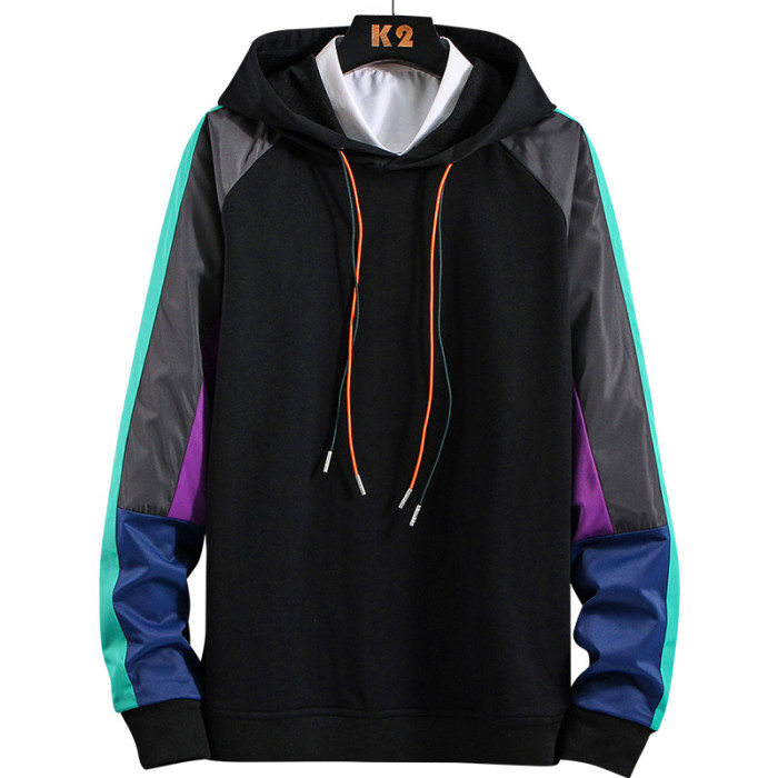 Fashion Multi Color Hooded Sweater, Men's Sports Long Sleeve Top Pullover Sweater, Casual Hoodie Jacket