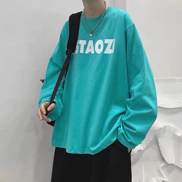 Men's long-sleeved T-shirts, fashion simple and versatile loose bottoming shirts, casual sports long-sleeved T-shirts