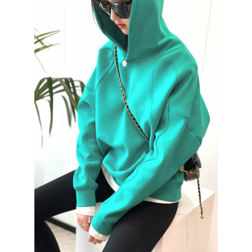 Women's trendy deconstructed topstitched sweater, simple design, short hooded long-sleeved sweater
