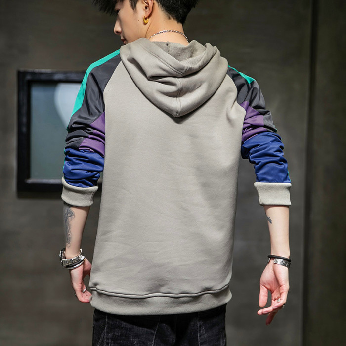 Fashion Multi Color Hooded Sweater, Men's Sports Long Sleeve Top Pullover Sweater, Casual Hoodie Jacket