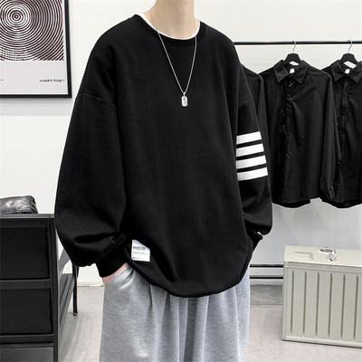 Casual Men's Hoodless Sweater Trendy Loose Sweater, Fashion Versatile Round Neck Casual Sweater