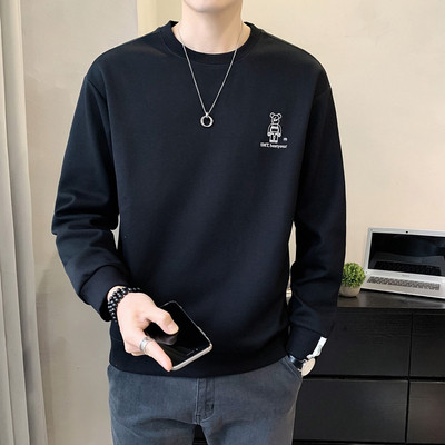 Men's Fashion Embroidered Sweater, Solid Color Casual Sports Men's Sweater