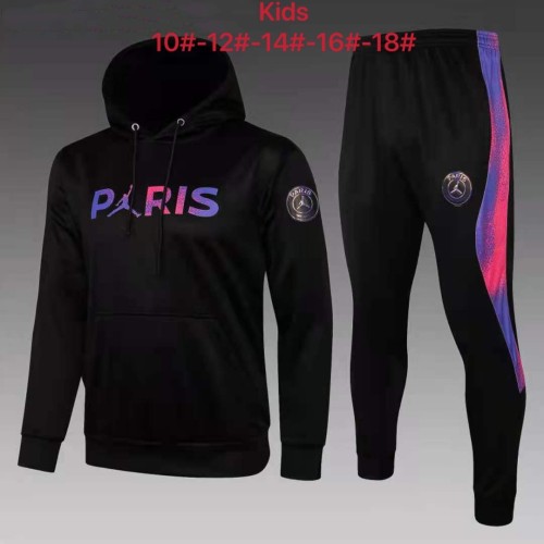 Paris Saint Germain X Jordan Kids Training Hoodie Suit 21/22 Black-02