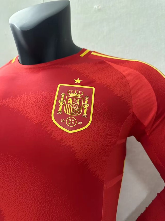 Spain Euro 2024 Home Player Version Long Sleeve Jersey