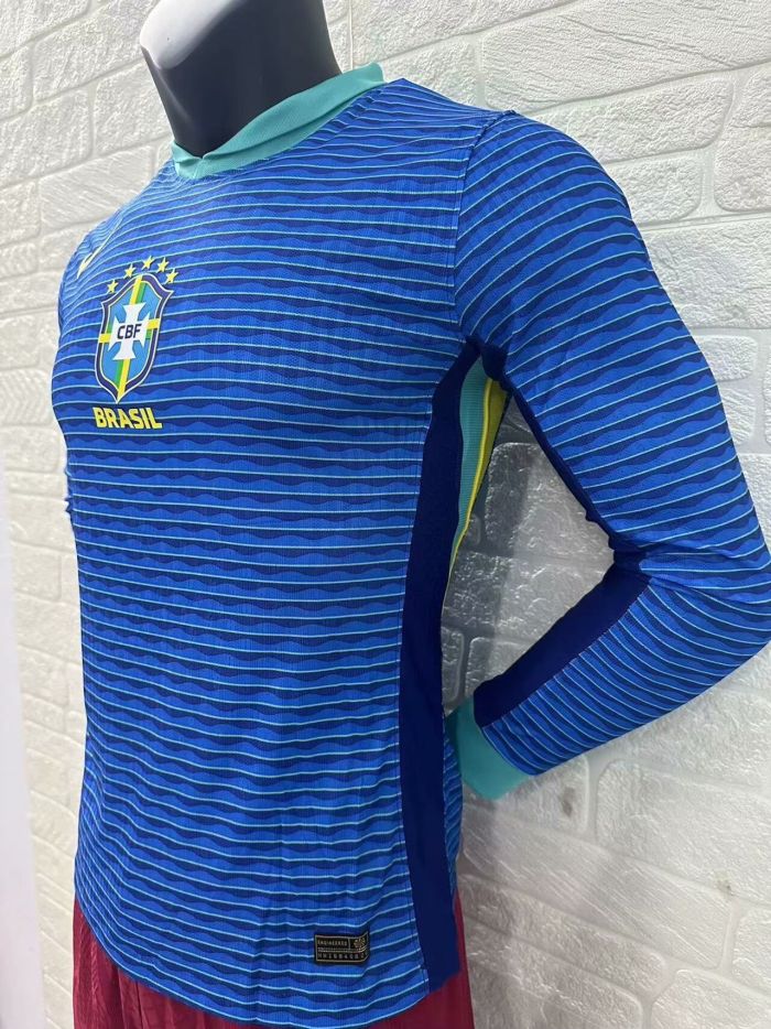 Brazil 2024 Copa America Away Player Version Long Sleeve Jersey