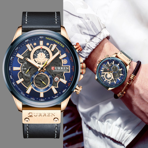 Watches Mens Branded Luxury Casual Leather Strap Sport Quartz Wristwatch Chronograph Clock Male Creative Design Dial