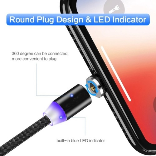 1M/2M Magnetic Charge Cable , Micro USB Cable For Micro usb/Type C/Lightning (Optional) Magnet Charger USB Type C Cable LED Charging Wire Cord
