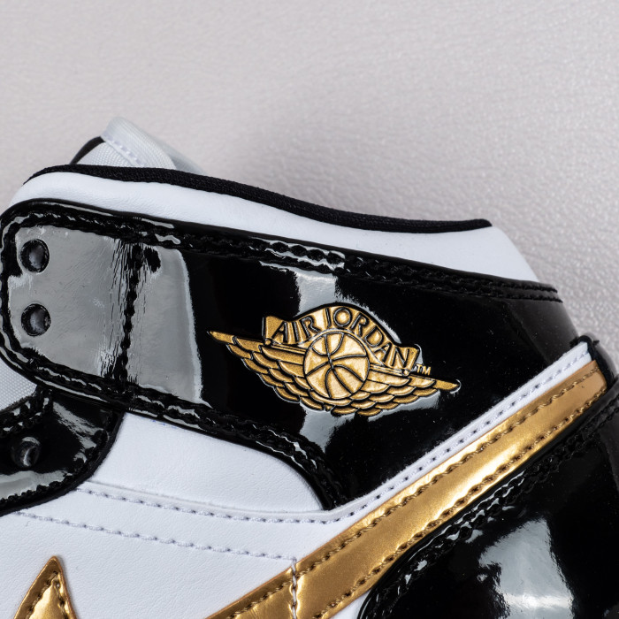 1's Mid Patent Black White Gold
