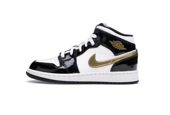 1's Mid Patent Black White Gold