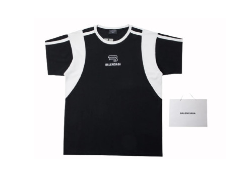 Black and white with color blocking round neck short sleeve T-shirt